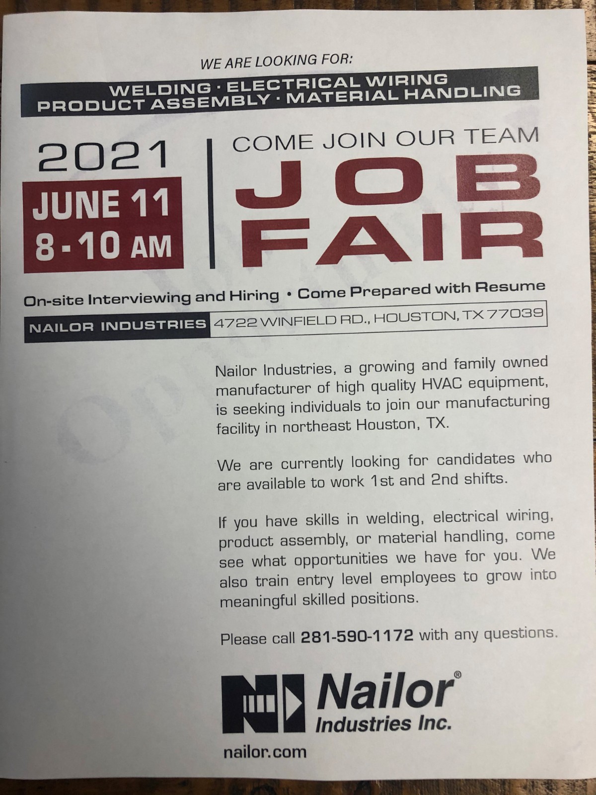 JOB FAIR 6/11/2021 2nd chance employment opportunities are avail
